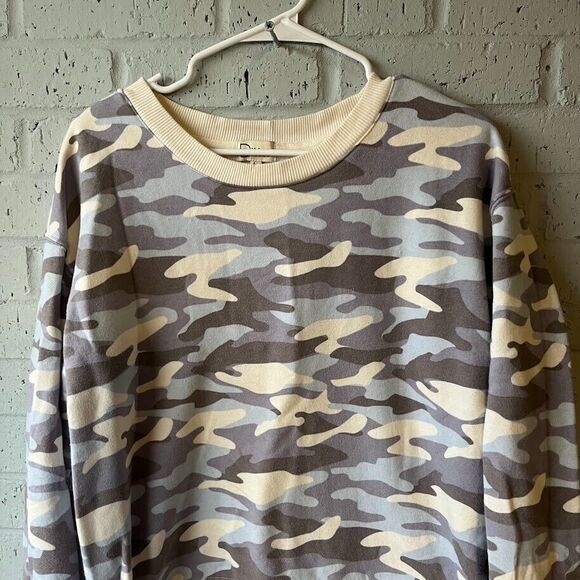 Dittos Sweatshirt Womens Soft Comfy Large Blue Beige Camo Pullover Camouflage - Picture 3 of 10